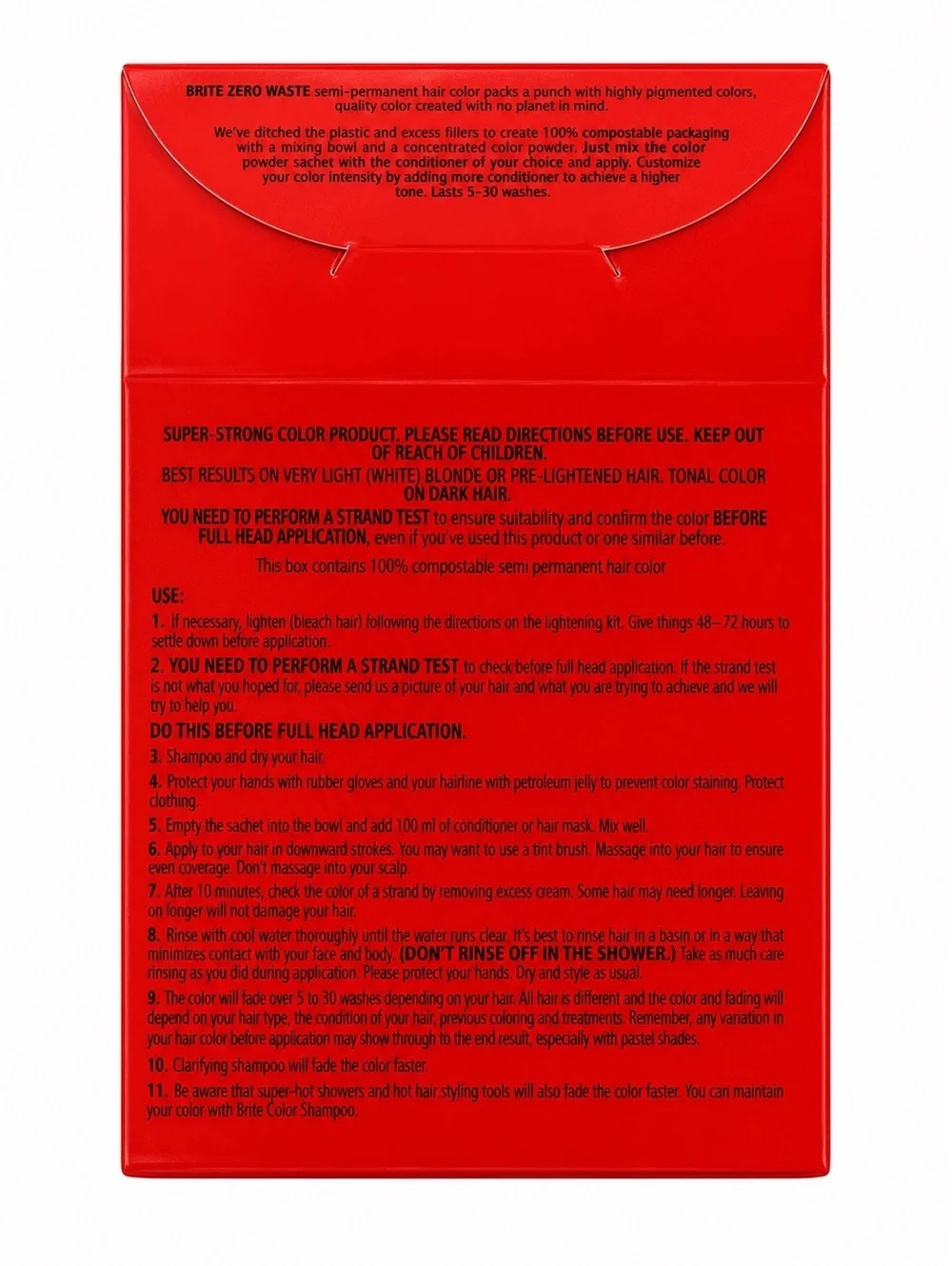 BRITE Zero Waste Semi Permanent Hair Color Red Vegan Compostable 5g Powder Dye